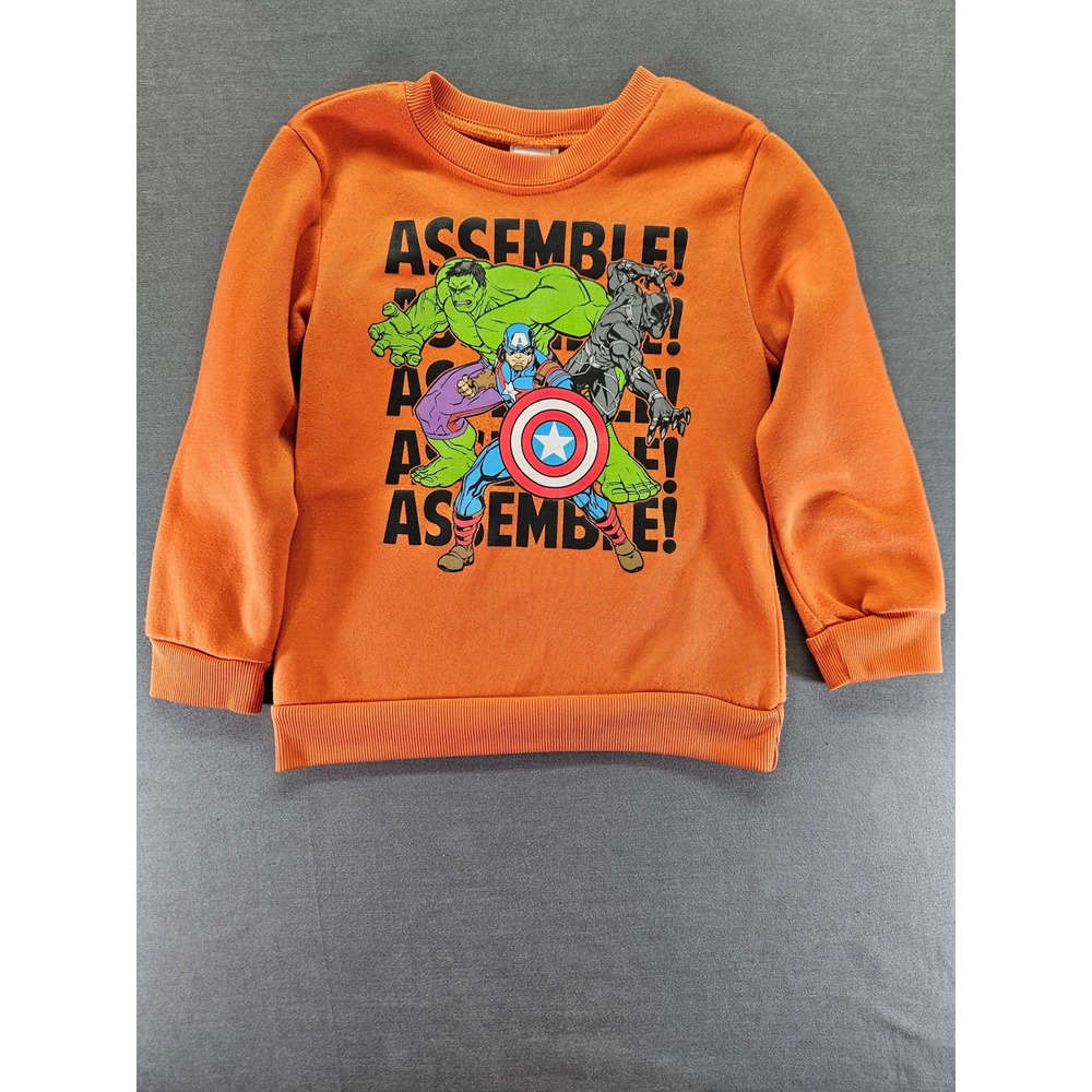 Marvel Avengers Boys Orange Assemble Graphic Fleece Sweatshirt Size 5/6